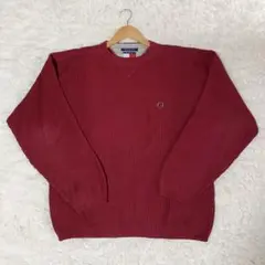 90s TOMMY HILFIGER コットン リブニット セーター M ロゴのサムネイル