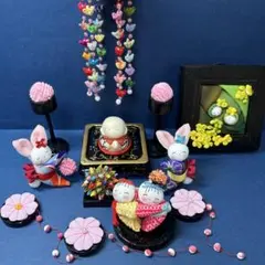 ちりめん細工，菜の花額飾り，くくり花吊るし飾り，お地蔵，うさぎ他セット
