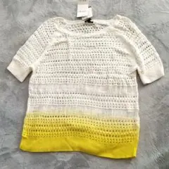 【インディヴィ】ニット　半袖 　グラデーション　日本製　麻混 透かし編み