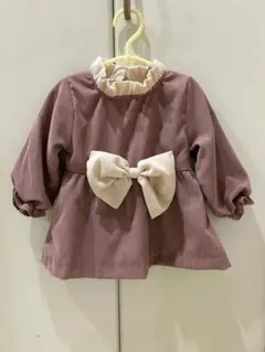 お値引き！ピンクパープル フリル襟 リボン付き トップス　ワンピース