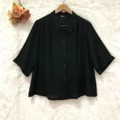 ★ELEGANCE★エレガンス 七分袖 シアー ブラウス 【LL】 シフォン 黒