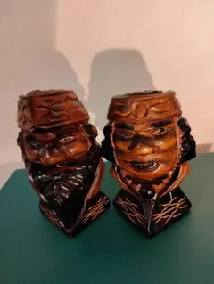アイヌ 木彫り像 ペア 北海道 民芸品 郷土玩具 2体セット