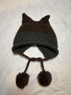 猫耳 ニット帽 イヤーフラップ ポンポン付き 原宿 Y2K 韓国 ハンドニット風