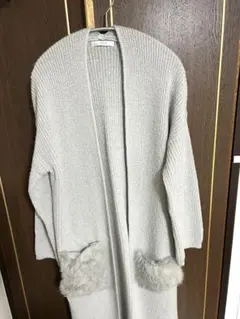 fifth グレー ロングカーディガン ファー付き