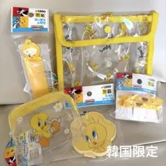 【韓国限定】トゥイーティー　クリアポーチ くしミラーヘアクリップ　5点セット