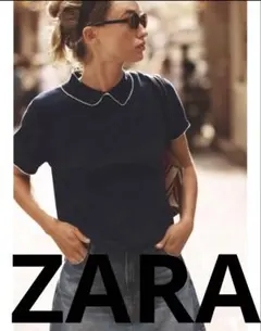 ZARA 半袖 パイピングニット トップス　Sサイズ　襟付き