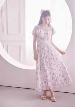 トッコクローゼット パール付きチェリーネックリボンプリーツ