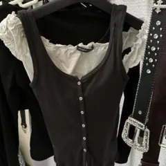 ダークグレー ボタン付きタンクトップ ノースリーブ