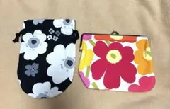 「【marimekko】マリメッコ がま口ポーチ・マリメッコ風巾着　2点セット」