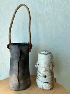 陶器製花瓶 黒とグレーのグラデーション