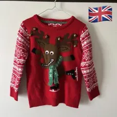 トナカイセーター 赤　TEAM RUDOLF 鈴付き　イギリス購入