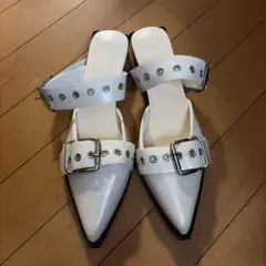 ヒールミュールスリッパ 靴 白 ベージュ 24.5cm