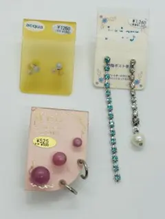 カラフル＆ビジューピアス3点セット まとめ売り ロングピアスあり レディース