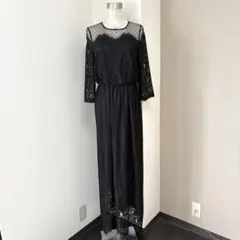 ヤマダヤ新品スコットクラブ系列ドットチュール×パネルレースドレス黒