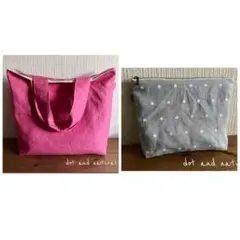 虎猫さま専用 リトアニアリネンそらいろドット×8号帆布大きめトートバッグ