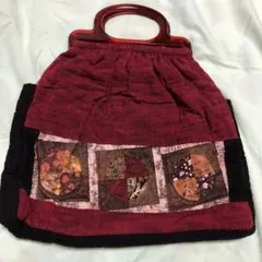 ハンドメイドバッグ　レトロ　赤　パッチワーク【値下げ】