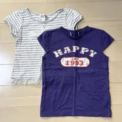 【110】女の子 半袖Tシャツ 2枚セット ボーダー 紫
