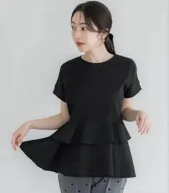 coca異素材切り替え2段フリルＴ ブラック