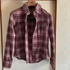 チェック柄長袖シャツ ピンクパープル