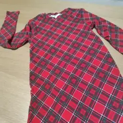 H&M レッドチェック 長袖ワンピース US 12/14