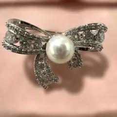 あこや真珠 本真珠　ブローチ　パール　華やか　7.8mm リボン