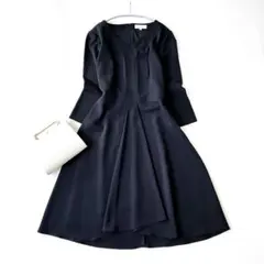 極美品 スキャパ ロングワンピース フレア Aライン ネイビー 近年モデル 38