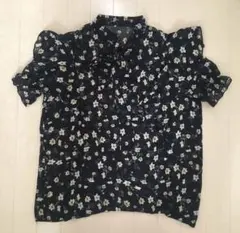 シアー　ブラウス　花柄　リボン