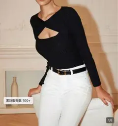 ブラック クロスオーバー カットアウト トップス ニット