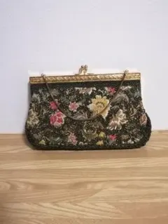 ビーズ刺繍 がま口 ハンドバッグ 花柄 レトロ パーティーバッグ