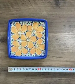 新品 ポーリッシュポタリー PHOENIX社 バスケット 藍色×赤ハート目玉 新品 ポーリッシュポタリー PHOENIX社 バスケット 藍色×赤ハート目玉