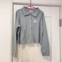 襟付きトップス 前ボタン グレー 灰色 Lサイズ 長袖 未使用 美品 韓国オンニ
