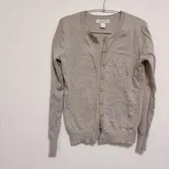 長袖カーディガン 【S】ベージュ 羽織 シンプル 丸首 ボタン式 カーディガン