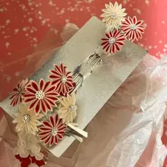 紅白つまみ細工 簪 セット