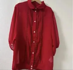 美品　ヴィンテージ　STUSSY シアーブラウス レッド Sサイズ　古着のサムネイル