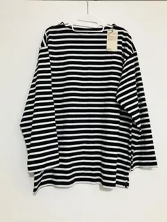 無印良品 洗いざらし太番手ボートネック九分 袖Tシャツ ボーダー XL