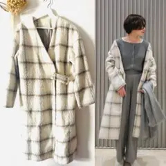 値下！アーバンリサーチ　チェック柄ロングコート定価14000円　チェスターコート