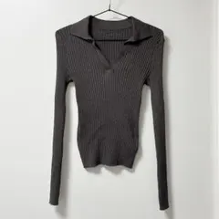 ダークグレー スキッパーニット 襟付きニット Y2K