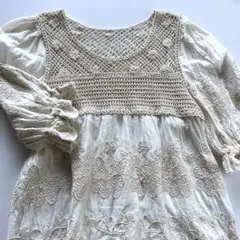 アイボリー刺繍入りチュニック フェアリーグランジ　森ガール　ウィッシュコア