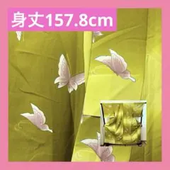 着物 小紋 広衿 単衣 黄緑 鶯 ピンク 蝶々 甘露寺蜜璃 鬼滅 k0054