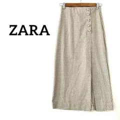 ザラ ロングスカート ベージュ/白 チェック柄 XSサイズ カジュアル