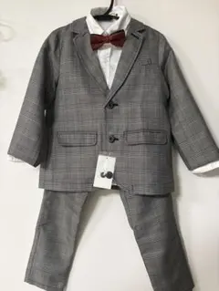 フォーマルスーツ 120cm グレー系チェック 蝶ネクタイ付き