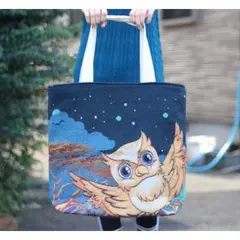 お値下げ SALE !! 一点物&送料無料★ふくろう柄トートバッグ