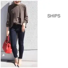 美品 SHIPS 洗える ボウタイブラウス F 日本製 シップス プルオーバー