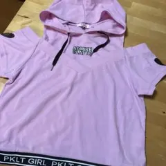 PINKLATTE ピンクラテ❗️ピンクオフショルダー肩出しフードパーカー XS
