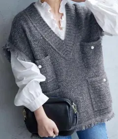SLOBE IENA　スローブイエナ パールボタン　ベスト グレー ニ