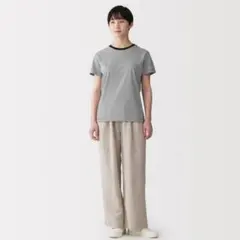 【無印】天竺編みクルーネック半袖Ｔシャツ S 黒細ボーダー