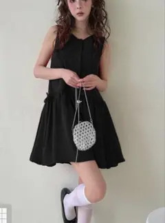 サイドリボンノースリーブフレアミニワンピース gn440 黒 ブラック GRL
