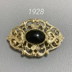 ヴィンテージ 1928 黒カボション メタル バレッタ