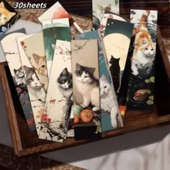 【30枚】猫 しおり ブックマーク アート 読書 手帳デコ まとめ売り　厚手紙