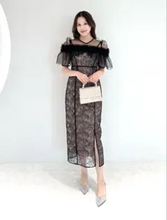 Leja レジャ　3WAYフラワーチュールアシンメトリーIラインドレスワンピース